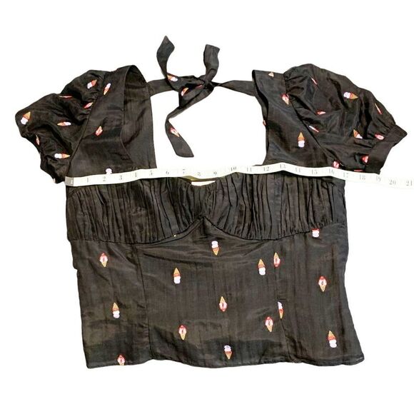 Fleur Du Mal Ice Cream Embroidery Top Blouse Bustier Tie Back Women’s Size Large - Picture 6 of 12